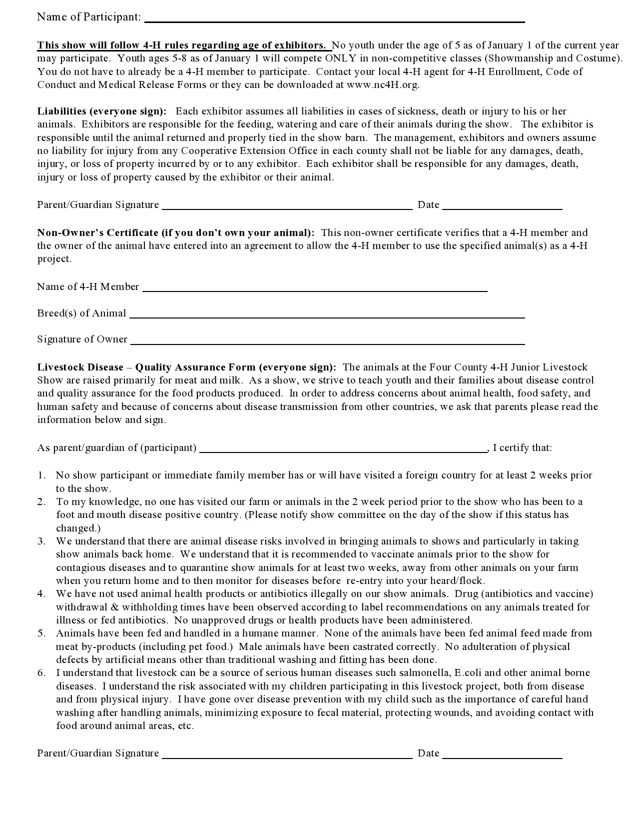 2014 Four County 4-h Livestock Show Entry Forms 