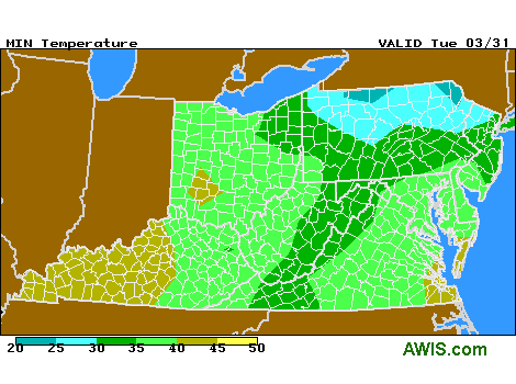 VA Weather Update for Tuesday Minimums and Frost Potential (12:30pm ...