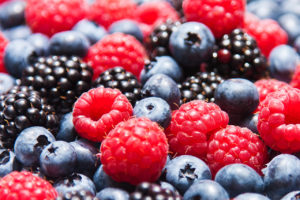 red raspberries, blackberries, blueberries