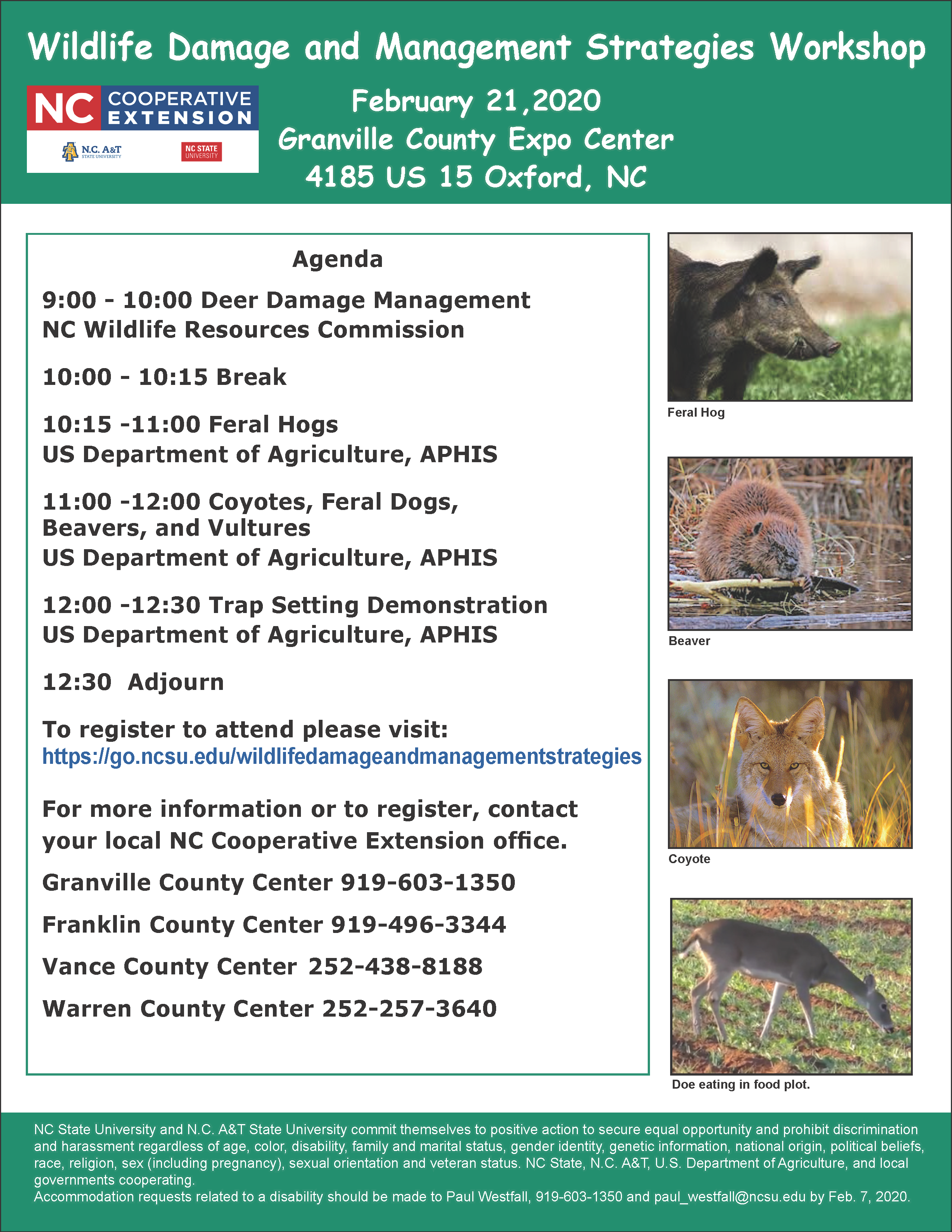 Wildlife Damage and Management Strategies Feb. 21, 2020 N.C