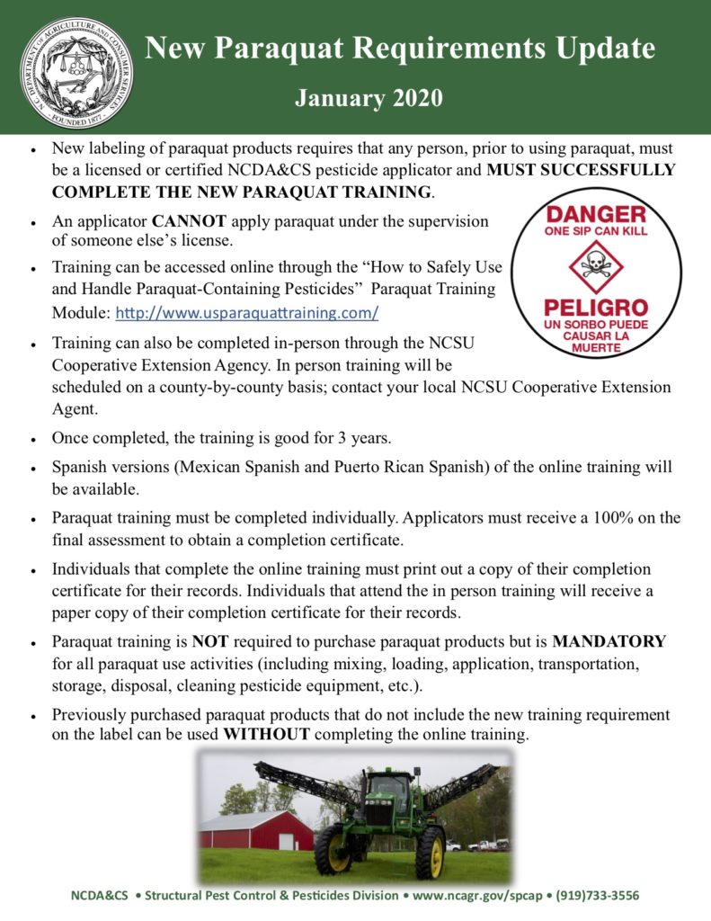 Mandatory Paraquat Training N.C. Cooperative Extension