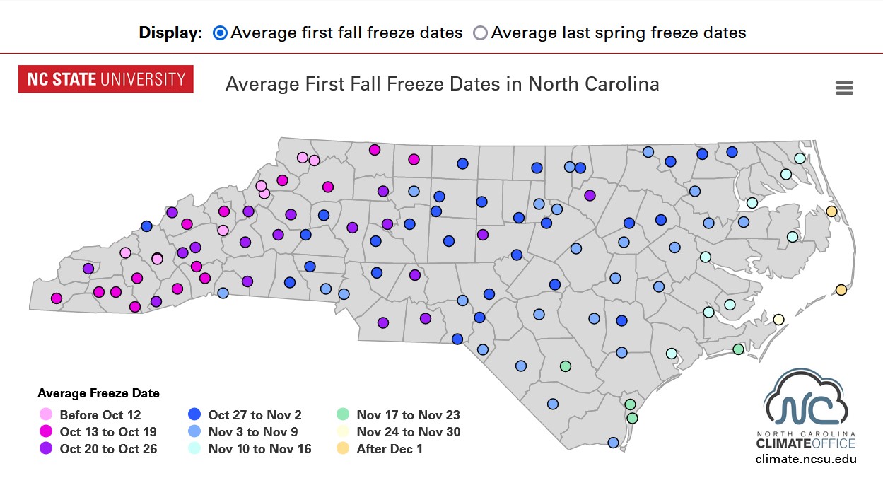 First and Last Frost Dates Interactive Map & Chart NC State Extension