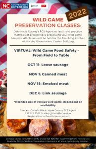 Wild Game Preservation Schedule 2022