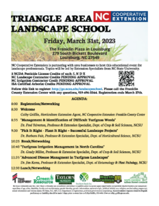 Triangle Area Landscape School flyer, registration info., dates, time and location grass background heading