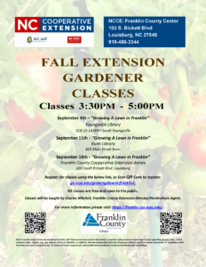 Fall Extension Gardener classes flier, scheduled topics, dates and locations