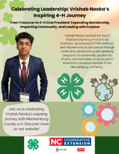 Flyer depicting 4-H club president. Summarizing the work he has done in the county in his role.