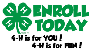 4-H Clover with a prompt to enroll in 4-H fun